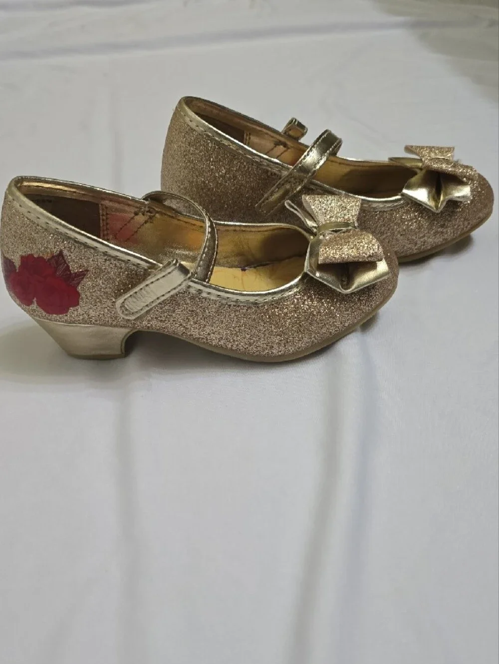 Girls Gold Glitter Bow Mary Jane Shoes -